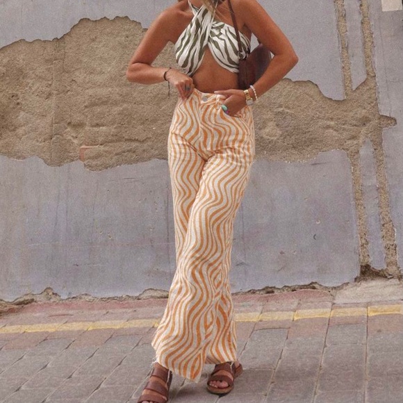 Zara wide leg jeans wavy swirls print blogger tiktok jeans lisa says gah paloma - Picture 2 of 9